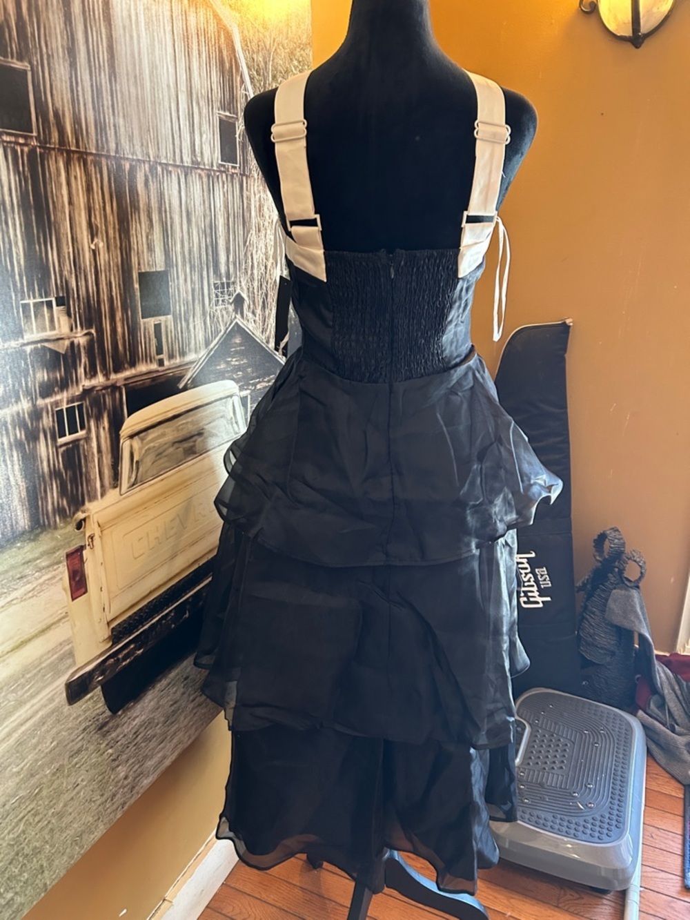 Lulu's Black Strapless Satin Cocktail Dress with Ivory Accent - Picture 4 of 7
